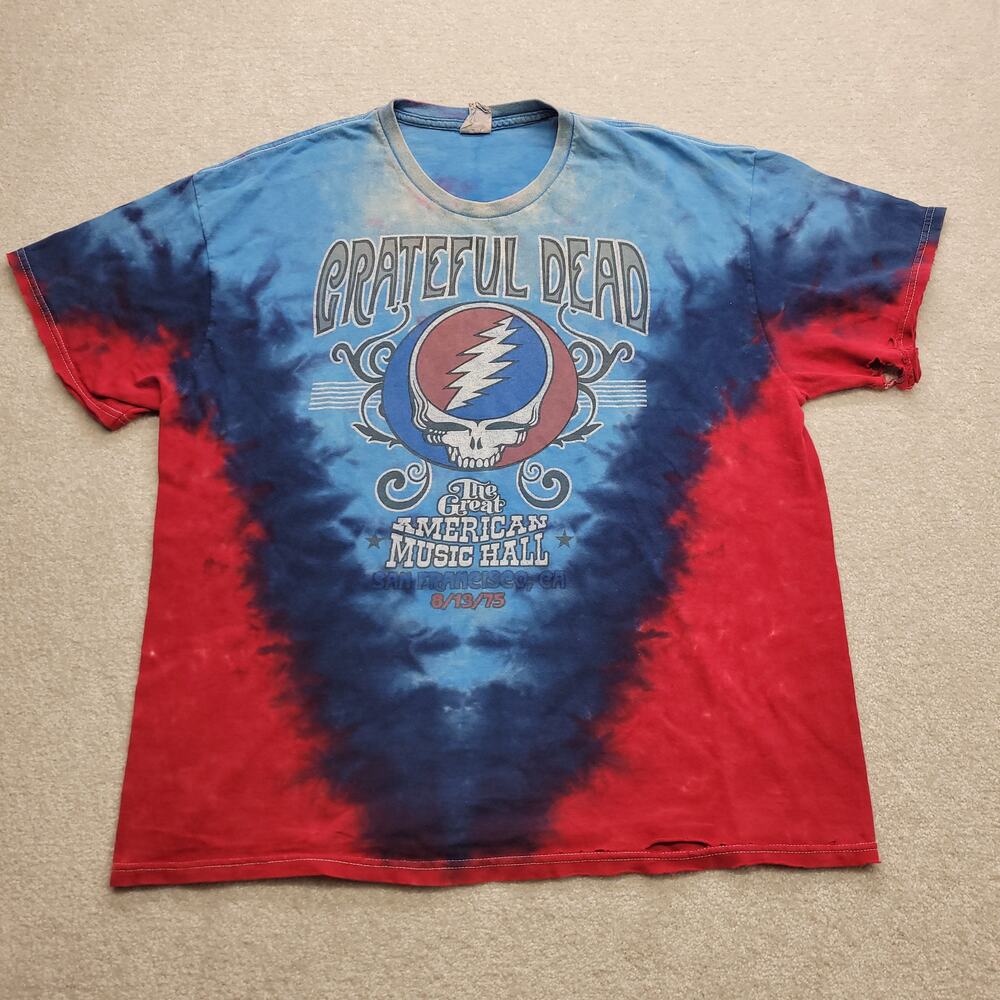 Grateful Dead Tie Dye T Shirt Mens L Blue Red 1975 Music Hall Graphic